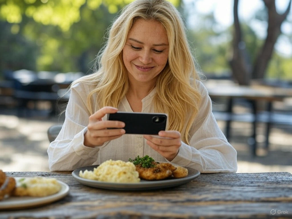 Woman taking a picture of her meal